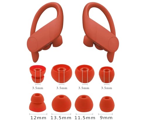 Replacement Earbud Tips for Beats Powerbeats Pro Wireless Stereo Headphones - 4 Pairs - Small, Medium, Large, and Double Flange (Lava Red) - color: Lava Red