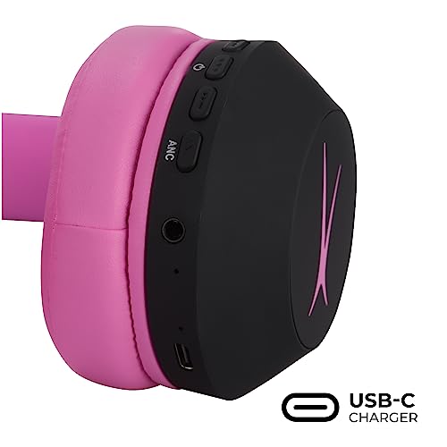 Altec Lansing Kid Safe Noise Cancelling Wireless Headphones 15H Battery, 85dB Volume Limit, Foldable Design Powerful Sound, Active Noise Cancellation Perfect for Kids Ages 7+ (Blackout Pop Pink) - color: Blackout Pop Pink
