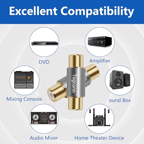 Gold Plated RCA Adapter 4 Pack, 2x RCA Female to Female & 2x RCA male to male Barrel Audio Video Connector Coupler Extender,Compatible with HDTV, Speaker, Amplifier, Car Audio, Radio,Subwoofer - color: Male to Male & Female to Female, size: 4 Pack