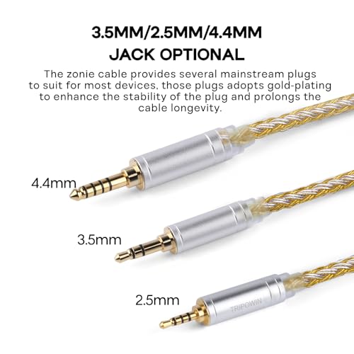 Linsoul Tripowin Zonie 16 Core SilverPlated IEM Cable, Recessed 2pin, 3.5mm - color: Gold