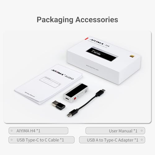 AIYIMA H4 Hi-Res Portable USB C Headphone Amp,DSD512 ES9039Q2M DAC Amp | Digital Display Support 32bit/768kHz | 4.4MM/3.5MM Dual Headphones Output | UAC 1.0 Gaming mode Compatible with Switch & PS5