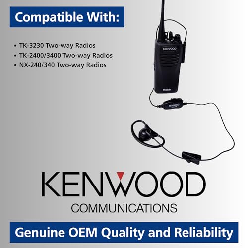 Kenwood KHS-27A D-Ring Earhanger with a Clip Microphone, for High-Noise Environments, Compatible with ProTalk & FreeTalk Series Radios, Features an in-Line Push-to-Talk (PTT) Switch - style: KHS-27A
