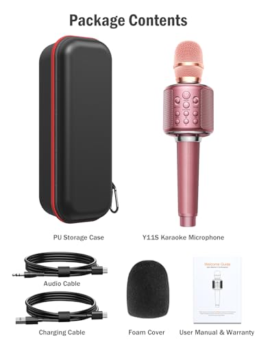 MetFut Wireless Bluetooth Karaoke Microphone, Built-in Loud Speaker for 10H Playback, Add Reverb/Duet Mode/Earbuds Monitoring, Portable Karaoke Machine for Entertainment & Singing Practice (Rose Gold)