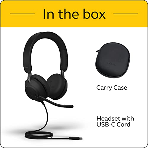 Jabra Evolve2 40 UC Wired Headphones, USB-C, Stereo, Black – Telework Headset for Calls and Music, Enhanced All-Day Comfort, Passive Noise Cancelling Headphones, UC-Optimized with USB-C Connection - size: Unified Communications, style: Stereo (USB-C)