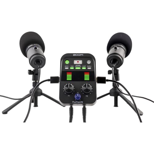 Zoom PodTrak P2 Dual USB Mic Recorder for Podcasters Bundle with 4X AA Batteries with Charger + Extreme Pro 64GB microSDXC Memory Card + Cleaning kit + 6 Pack Wire Straps