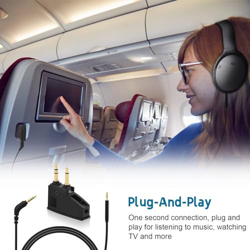 Airplane Headphone Adapter Comes with 2.5mm to 3.5mm Male Audio AUX Cable, Golden Plated 3.5mm Jack for Airplane/Home TV/Gym/Boats/Car, Foldable Single/Double Gold Plug