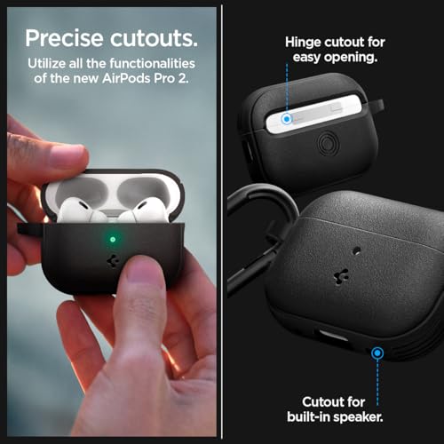 Caseology by Spigen Vault Designed for AirPods Pro 2 Case (2022/2023) | Non-Slip Grip Texture, Drop Protection Cover with Carabiner, Wireless Charging Compatible - Matte Black