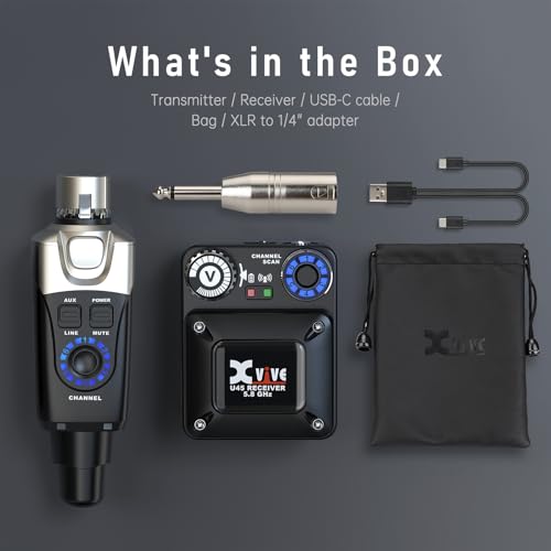 Xvive U45 Wireless in Ear Monitor System 5.8ghz IEM System Transmitter and bodypack Receiver for Studio, Band Rehearsal, Live Performance, Channel Scan Mode, Black - color: U45 BLACK