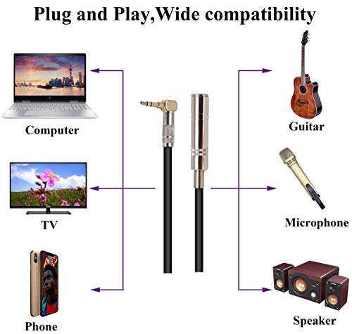 90 Degree 1/8 to 1/4 Stereo Adapter Cable, TRS 90 Degree 3.5mm Male to 6.35mm Female Stereo Audio Adapter for Amplifiers, Guitar,Home Theater Devices,Laptop etc.(9inch/24cm (Pack of 2) - size: 9 inch / 24 cm (Pack of 2)