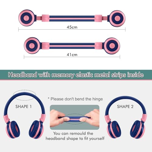 SIMOLIO Kids Wireless Headphones w/Mic for School,75/85/94dB Safe Volume - color: Barbie Pink