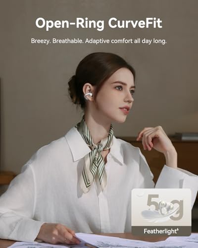 Baseus Bowie MC1 Pro Open Ear Clip-On Headphones, Hi-Res LDAC & HiFi4 Acoustic Sound, 5g Ultra-Lightweight Comfort, SuperBass 2.0, DNN 4-Mic AI Clear Calls, IP67 Waterproof, Bluetooth 6.0 (White) - color: White