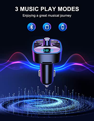 COMSOON FM Transmitter Bluetooth Car Adapter MP3 Player | Upgraded, Hands-Free Calling, Dual USB Ports (5V/2.4A & 1A), LED Screen, Support SD/TF Card Flash Drive