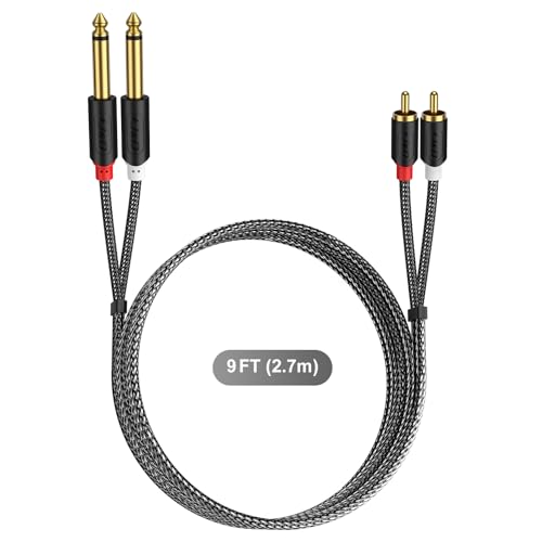 J&D RCA to 1/4" Stereo Audio Interconnect Cable, 9 Feet | Dual 1/4 inch TS to 2RCA Cable with Nylon Braided Jacket, Gold-Plated Plugs and Dual Shielding for Mixers, Amps and Hi-Fi - size: 9 Feet