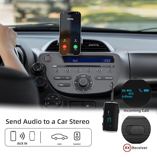Bluetooth 5.2 Transmitter Receiver for 2 AirPods/Headphones | Flight Bluetooth Adapter for Airplane, TV, Gym with a 3.5mm Audio Jack, Wireless BT Receiver with Mic for Car/Home Stereo - color: Black