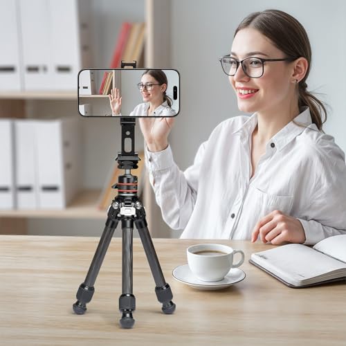 FANAUE Cell Phone Tripod Mount, Magnetic Aluminum Smartphone Stand Adapter with Cold Shoe Arca Swiss QR Base Plate,1/4" & 3/8'' Screw Phone Holder Mount for Video Live Streaming Vlogging