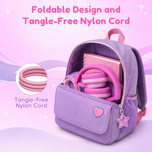 Candy Bila Wired Kids Headphones for School, Over-Ear for Boys Girls | Volume Limiter 85/94dB, HD Stereo Sound, Microphone and Wired Control, Foldable Design, Gradient Deep Pink - color: Gradient Deep Pink