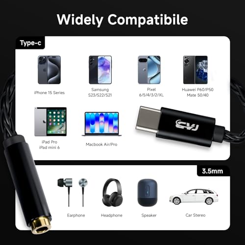 CVJ USB C to 3.5mm Audio Adapter, USB C to Aux with CX31993 DAC Chip