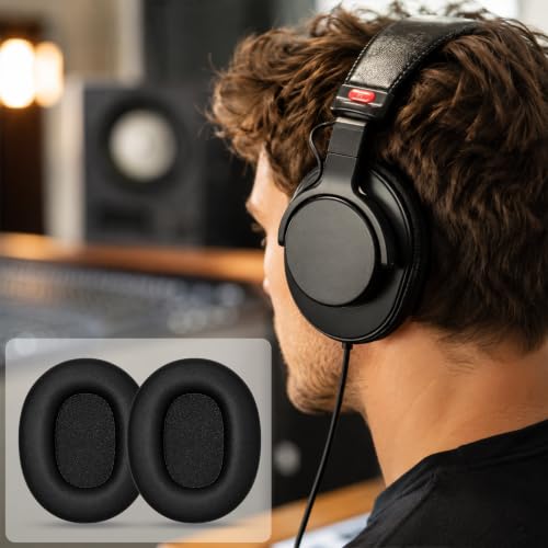Replacement Ear Pads for Sony MDR-7506 MDR-V6 MDR-V7 MDR-CD900ST Headphones, Protein Leather Earpads Cushions with Memory Foam, Extra Thick Ear Cups for Studio Monitor Headset, 1 Pair-Black