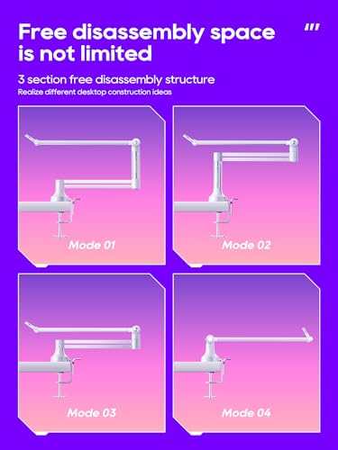 Low Profile Mic Arm, 360° Rotatable Microphone Boom Arm Mic Stand for Fifine AM8 K669B Blue Yeti HyperX shure sm7b SoloCast AT2020, with Mic Clip 3/8" to 5/8", White - color: White (M05 pro)
