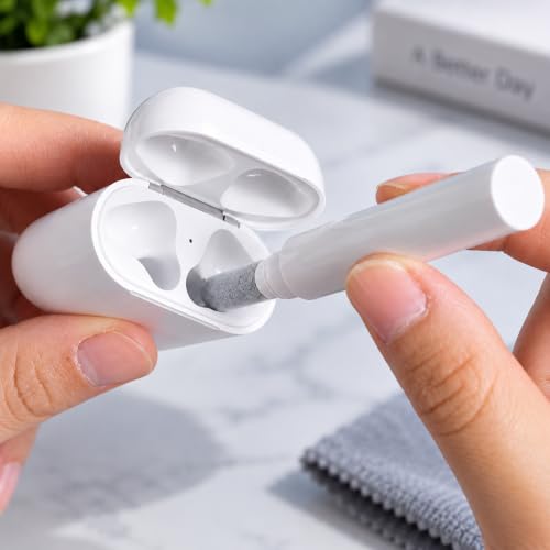3 in 1 Earbud Cleaning Pen with Brush, Sponge and Metal Tip, White - color: White