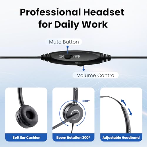 VT RJ9 Headset for Cisco-IP-Phones - Telephone Headset with Noise Cancelling Mic with Mute&Volume Control 7841,7861,7945G 7965G,7975G,8811,8851,8865(6800/6900/7800/7900/8800/8900/9900 Series)