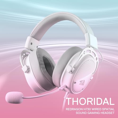 Redragon H730 USB Wired Gaming Headset - 53mm Drivers, 360° Spatial Sound, Detachable Noise-Canceling Microphone, Magnetic Replaceable Ear Cushions, Over-Ear Headphones Works for PC/PS4, White - color: White