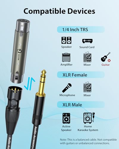 AA AUDIO ACCESSORY XLR Male to 1/4 Cable with XLR Female to Female Adapter Bundle, Rean Connectors from Neutrik, Kevlar-Reinforced Nylon Braided TRS Cable, Balanced Quarter Inch Cord, 15ft, OFC - size: 15ft, style: XLR Male to 1/4 & XLR Adapter