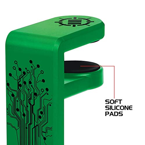 ENHANCE PC Gaming Headphone Holder - Desk Headphone Hanger Esports Headset Holder with Adjustable 360 Rotation, Under Desk Hook Clamp, Universal Fit - Built in Cable Clip Organizer - Green - color: green