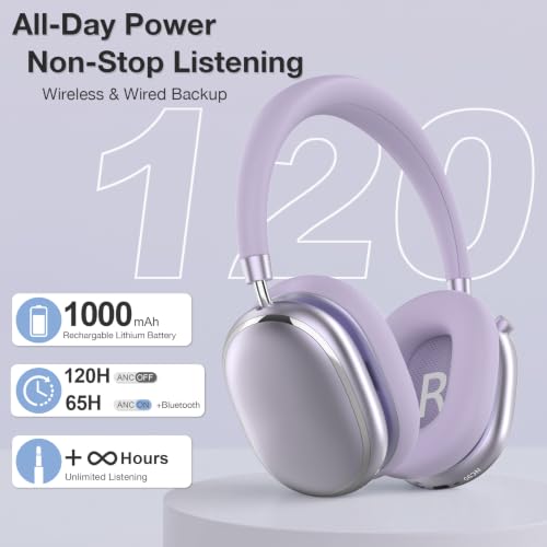 Hybrid Active Noise Cancelling Headphones Over Ear 120H Playtime - color: Purple