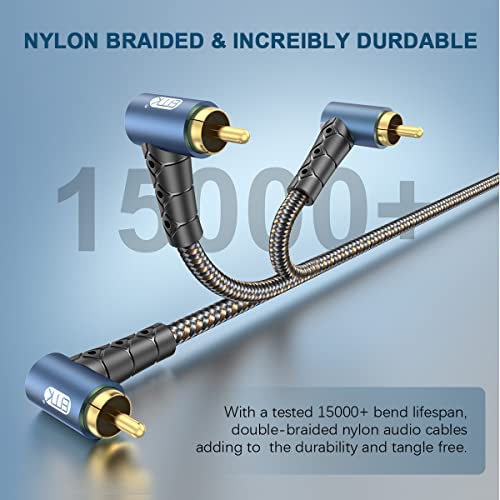EMK RCA Subwoofer Cable 90 Degree RCA to RCA Audio Cable 24K Gold-Plated Nylon Braided Double Shielded Digital Analogue Supports Amplifiers,Home Theater,Hi-Fi Systems,Subwoofer(25ft/8m) - size: 25ft/8m, style: 90 Design RCA to RCA
