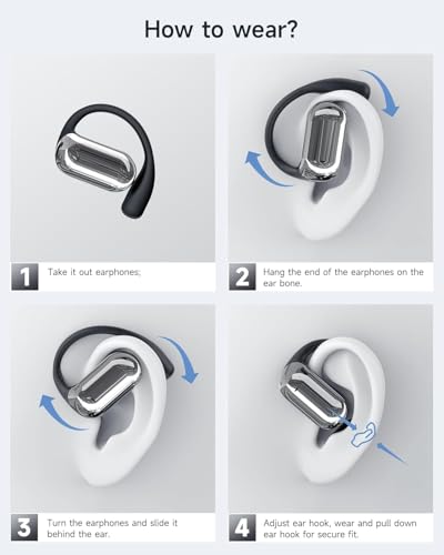 EUQQ Open Ear Earbuds –80H Playtime Open Ear Headphones,Over Ear Earbuds with Ergonomic Earhook,arbuds Wireless Bluetooth, Sweat & Water-Resistant Earphones, Running Headphones with Ultra-Lightweight