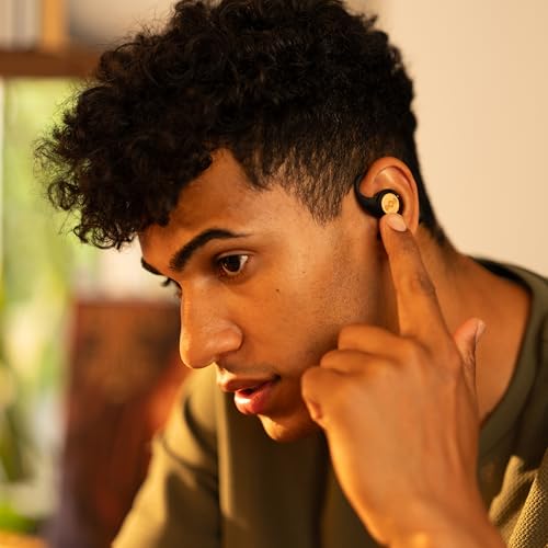 House of Marley Liberate Open-Ear True Wireless Earbuds, 20 Hrs Total Playtime, Quick Charge, Built-in Microphones, 12mm Drivers, Sustainable and Eco-Friendly Design (Signature Black) - color: Signature Black