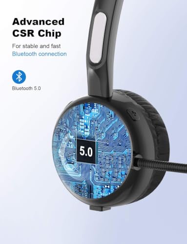 Trucker Bluetooth Headset V5.0, Wireless Call Center Business Headphone with CVC Mic, 18H Talktime Multipoint Charging Dock, for Customer Service, VoIP, Phones, PC