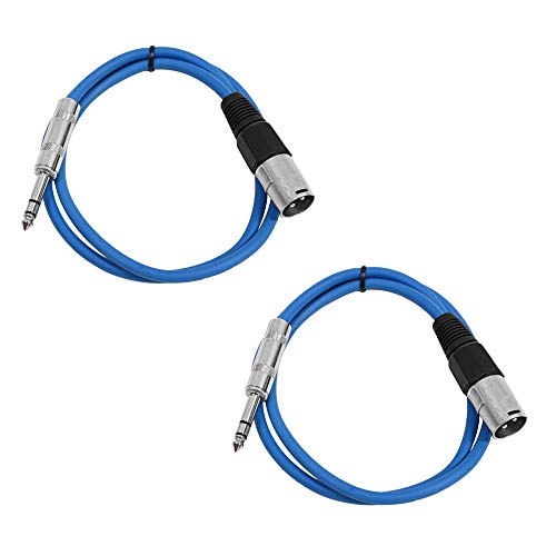 Seismic Audio - SATRXL-M2-2 Pack of 2 Foot 1/4 Inch TRS to XLR Male Patch Cables - Balanced - 2 Foot Patch Cord - Blue and Blue - color: Blue and Blue