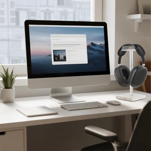 Acrylic Marble Headset Headphone Holders for Office Gaming Station - color: white