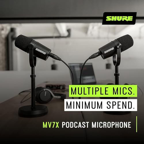 Shure MV7X XLR Podcast Microphone with XLR Cable - Dynamic Mic for Podcasting & Vocal Recording, Voice-Isolating Technology, All Metal Construction, Mic Stand Compatible, Optimized Frequency - Black
