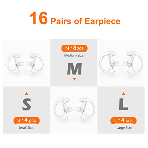 Zeadio 16-Pair Pro-Grade Covert Surveillance Earbud, Replacement Ear Insert, Silicon Earmold Earplug for Two-Way Radio Earpiece Audio Coil Tube, Compatible with Motorola/Kenwood (32pcs) - style: Pair of 16