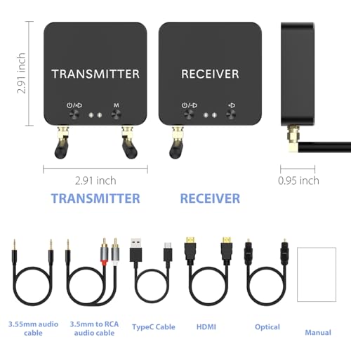 5.8GHz&5.2GHz Dual-Band Wireless Audio Transmitter Receiver with HDMI/Optical Digital(SPDIF)/RCA(3.5mm) in/Output, 160ft Long Range 0.018s Low Latency with Built-in Bluetooth 5.3 Receiver - color: GT01-SPDIF
