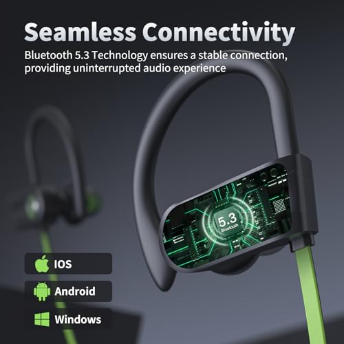 JOYWISE Bluetooth Headphones, Wireless Earbuds IPX7 Waterproof for Gym | Bluetooth 5.3 Headphones with 16Hrs Playtime Stereo Bass Headsets with Mic Running Headsets with Earhooks for Sports Running - color: Green