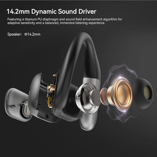 BUGANI Open Ear Earbuds, Open Ear Headphones, Running Earbuds Wireless, Headphones Bluetooth Wireless 5.4, Noise Cancelling Earbuds 60H Playtime, IPX5 Waterproof Earphones for Workout, Running, Sport