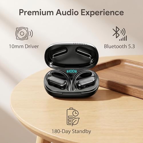 Over The Ear Earbuds Bluetooth Headphones Wireless Earbuds 60hrs Playtime Wireless Charging Case Sports Ear Buds Stereo Sound IPX7 Waterproof Sports Earphones for Running Black
