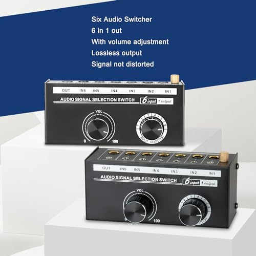 RCASwitch, RCAAudio Switch, QH 06 6 Input 1 Out Audio Signal Source Switcher, HiFi Input Selector Splitter Box