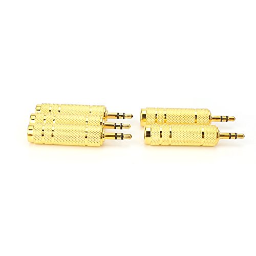 (5 Pack 3.5mm 1/8" Male Plug TRS to 6.35mm 1/4" Female Stereo Jack Adaptor-Gold Plated Converte,for Audio Earphone,Headphones ect - size: 3.5mm Male to 6.35mm Female (5-Pack)