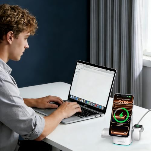 25W 3 in 1 Wireless Charging Station for Apple&Samsung, Desk Night Stand | Includes 45W Adapter, Wireless Charger for MagSafe iPhone 17/16/15/14/13/12, Galaxy S25/S24/S23/S22, AirPods & Watch - color: White Color