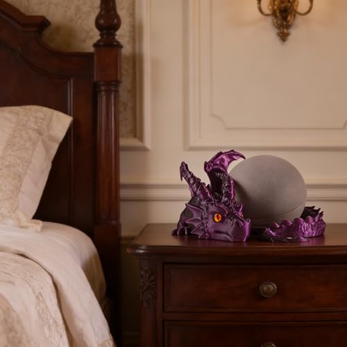 Fly Dragon Holder for Echo Dot 4th/5th Gen, 3D Printed Echo Dot Cover, 5 Color Eye Sets, Originally Designed Echo Dot Stand, Unique Echo Dot Case (Black Purple) - color: Black Purple