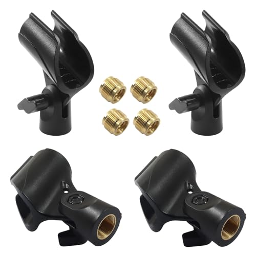 4 Pack Knob Adjustable Universal Microphone Clip | Mic Clip Holder, Screw Adapter 5/8" Male to 3/8" Female, Male to Female Adapter, For Mic Stand/Professional Use - size: 4 Clips (With adjustment knob)