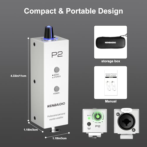P2 Portable In-Ear Monitor Amplifier Ultra-Compact Personal Headphone Amp with Stereo/Mono Switch,Color Breathing Light,IEM System Headphone Amplifier for Guitar Bass Keyboard Drummers Musicians