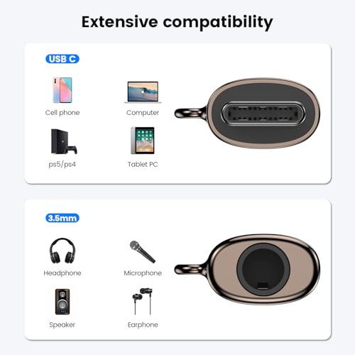 MOSWAG USB C to 3.5mm Audio Headphone Adapter, Typc C to 3.5mm Aux Adapter Zinc Alloy Adapter Compatible with Samsung GalaxyS23 S22 S21 S20 S10 Plus, Ultra S21+, Pixel 7/6, Pad Pro 6 | Hi-Fi Audio Converter and Microphone in Zinc Alloy High Resolution Com