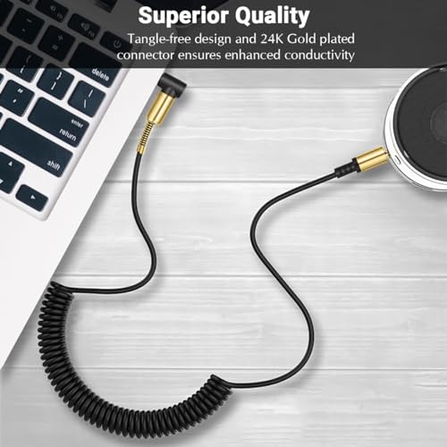 Aux Cord 1ft/30CM, Right Angle Gold Plated 3.5mm Audio Cable, Hi-Fi Sound Male to Male Aux Cable Home Car Stereo Audio Jack Cables Auxiliary Cord Compatible with Headphone MP3 iPhone iPad Tablet - size: 30CM COIL