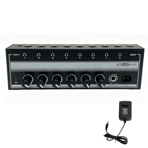 8-Channel Stereo Headphone Amplifier | 12V Powered for studio monitiring audio splitter